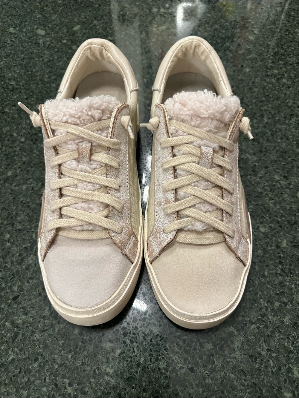 Dolce Vita Cream Shearling-Trim Lace-Up Sneakers